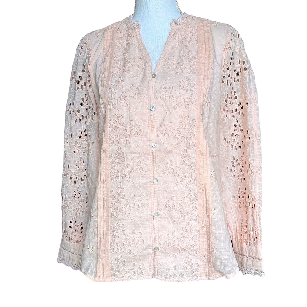 SUNDANCE CATALOG VALERIA Eyelet Embroidered sz S Cotton Blouse Chic Feminine Top